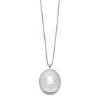 Sterling Silver RH-plated 26mm Floral Oval Locket Necklace
