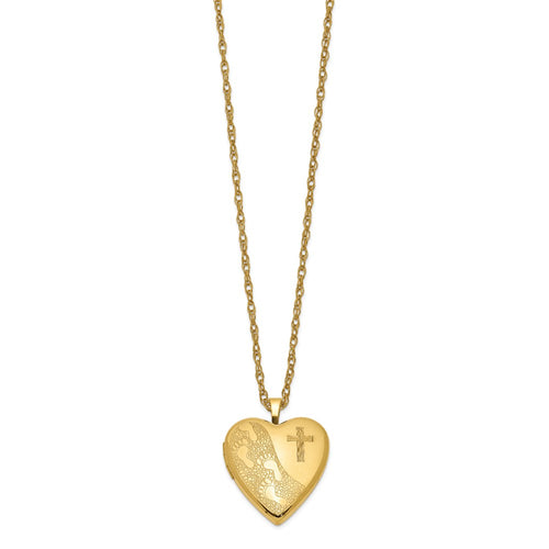 1/20 Gold Filled 20mm Cross & Footprint Heart Locket Necklace