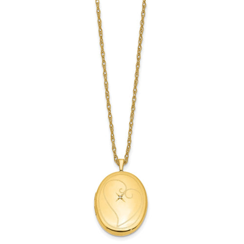 1/20 14K Gold Filled 26mm Diamond in Heart Oval Locket Necklace