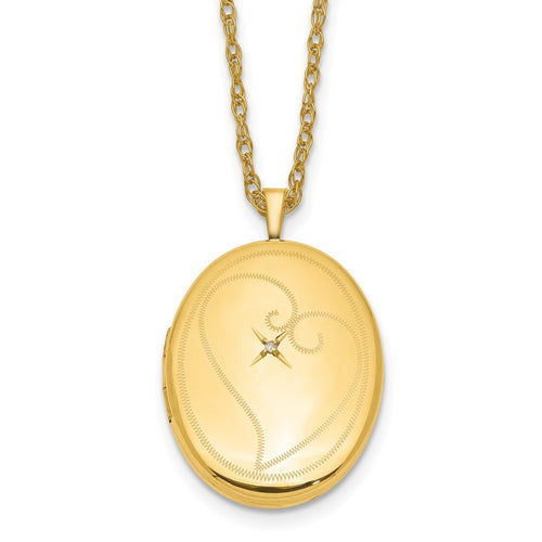 1/20 14K Gold Filled 26mm Diamond in Heart Oval Locket Necklace