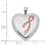 Sterling Silver Rhodium-plated 24mm Enameled D/C Pink Ribbon Heart Locket