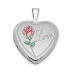 Sterling Silver Rhodium-plated 16mm Enameled & D/C Love Heart Locket