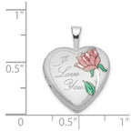 Sterling Silver RH-plated Satin & Enameled I Love You Rose Heart Locket