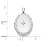 Sterling Silver Rhodium-plated & Diamond Side Scallops 19mm Oval Locket
