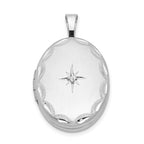Sterling Silver Rhodium-plated & Diamond Side Scallops 19mm Oval Locket