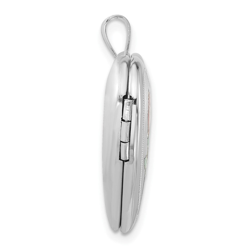 Sterling Silver Polished & Satin 20mm Enameled Rose Mis Quince Heart Locket