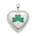 Sterling Silver 16mm Green Enamel Clover Heart Locket