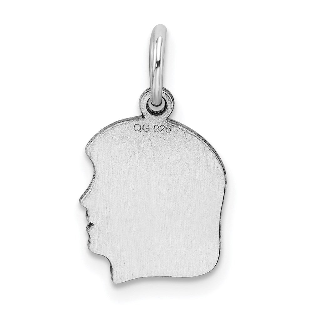 SSilver Rh-plt Engravable Girl Polished Front/Satin Back Disc Charm