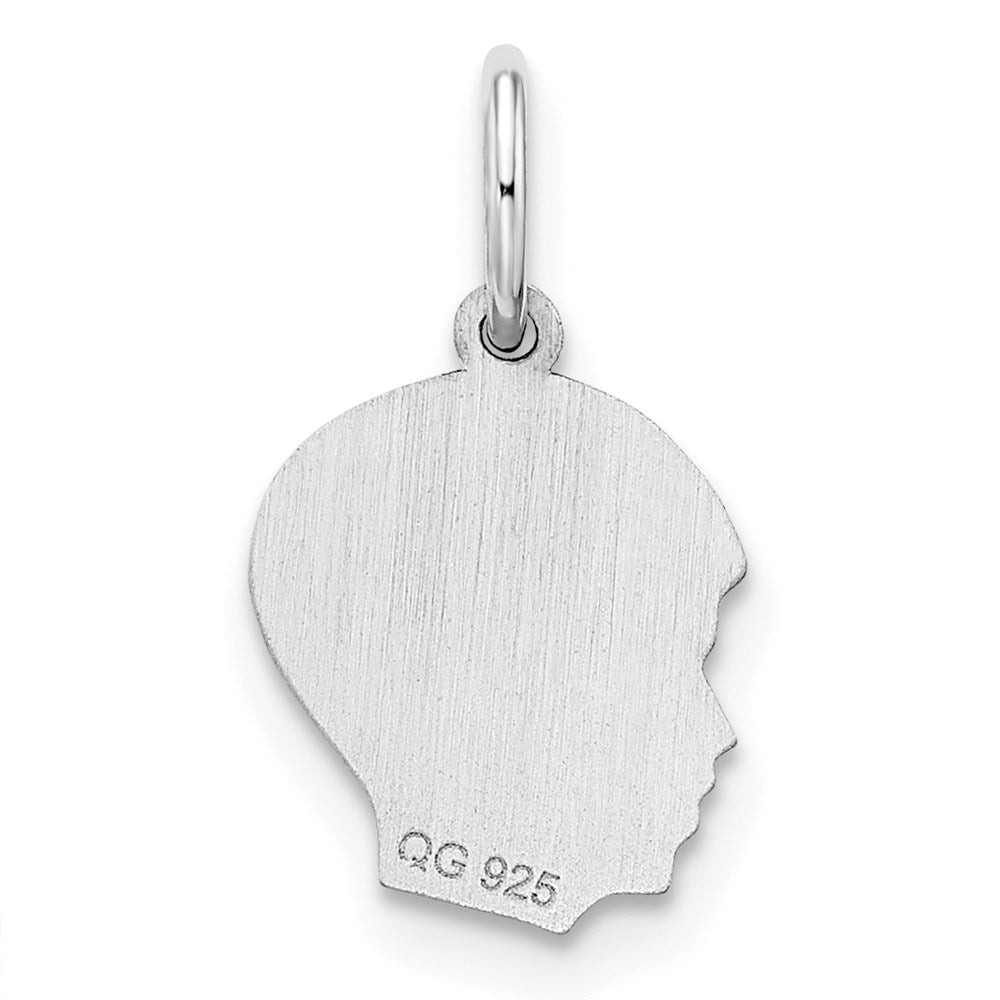Sterling Silver Rh-plt Engravable Boy Disc Charm Polish on Front/Back