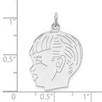 Sterling Silver Rhod-plated ENG. Boy Polished Front/Satin Back Disc Charm