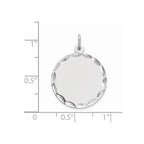 Sterling Silver Rhod-plated Eng. Rnd Polish Front/Satin Back Disc Charm