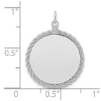 SS Rh-plt Engraveable Round with Rope Polished Front/Satin Back Disc