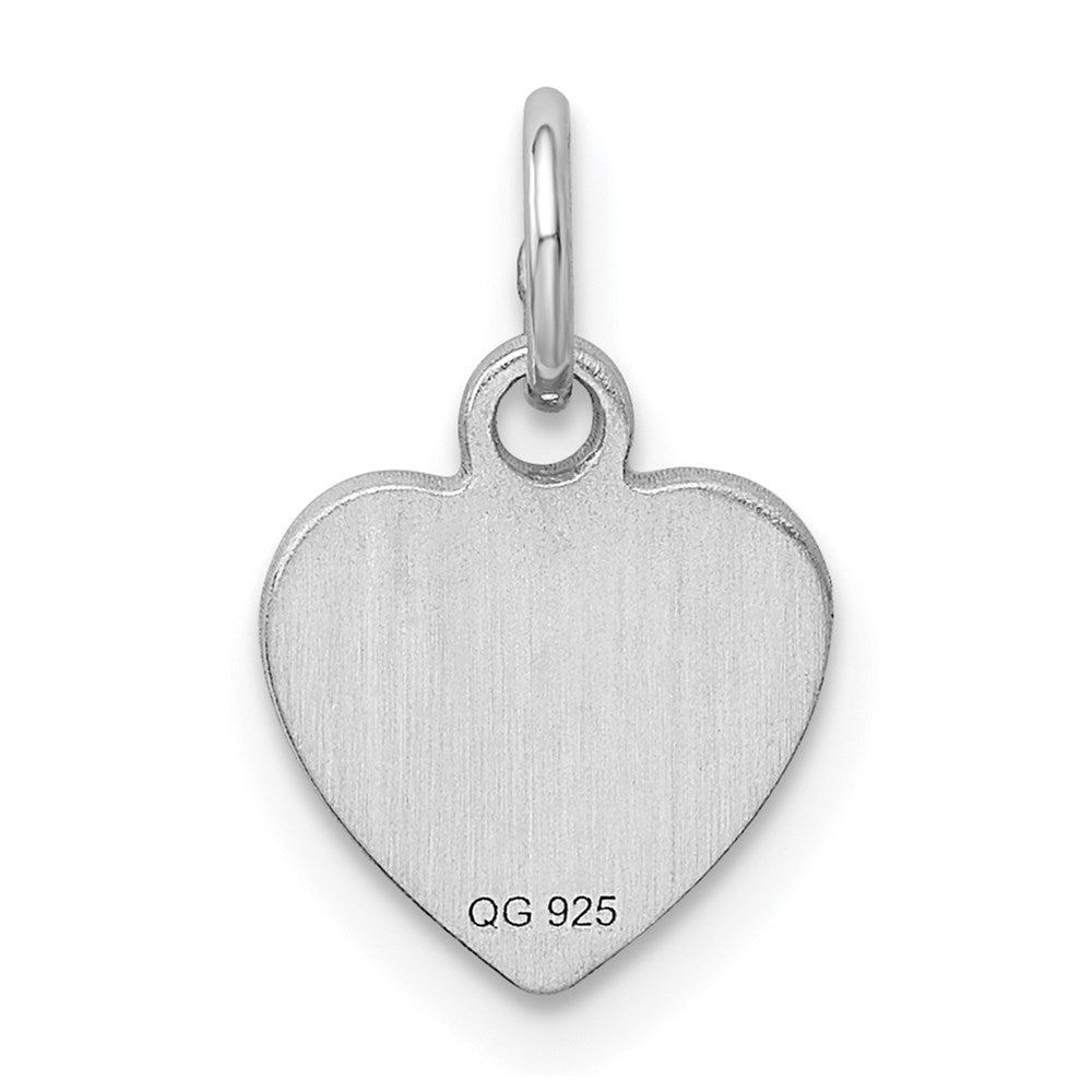 SS Rh-plt Engraveable Heart Polished Front/Satin Back Disc Charm