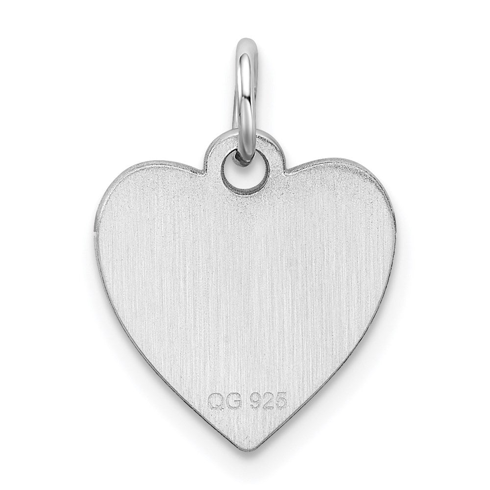 Sterling Silver Rhod-plated Eng. Heart Polish Front & Back Disc Charm