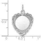 SS Rh-plt Engraveable Heart Polished Front/Satin Back Disc Charm