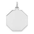 SS Rh-plt Engraveable Octagon Polished Front/Satin Back Disc Charm