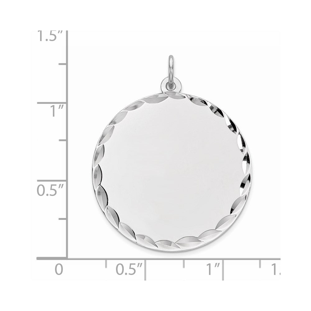 Sterling Silver Rhod-plated ENG. Round Polish Front/Satin Back Disc Charm