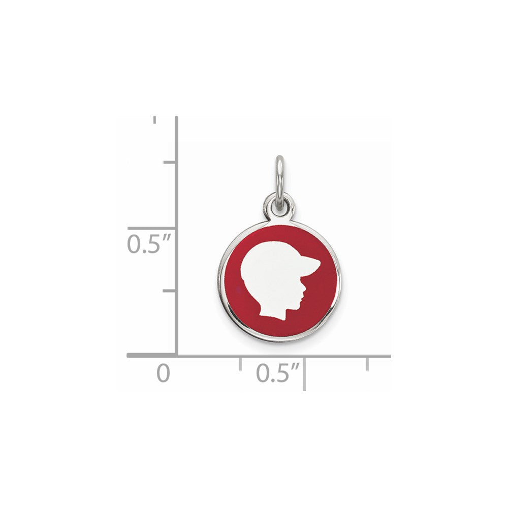 Sterling Silver Rhod-plate Red Enamel Right Facing Boy Head Disc Charm