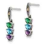 Sterling Silver Antiqued w/14k 3-stone Mother's Earring