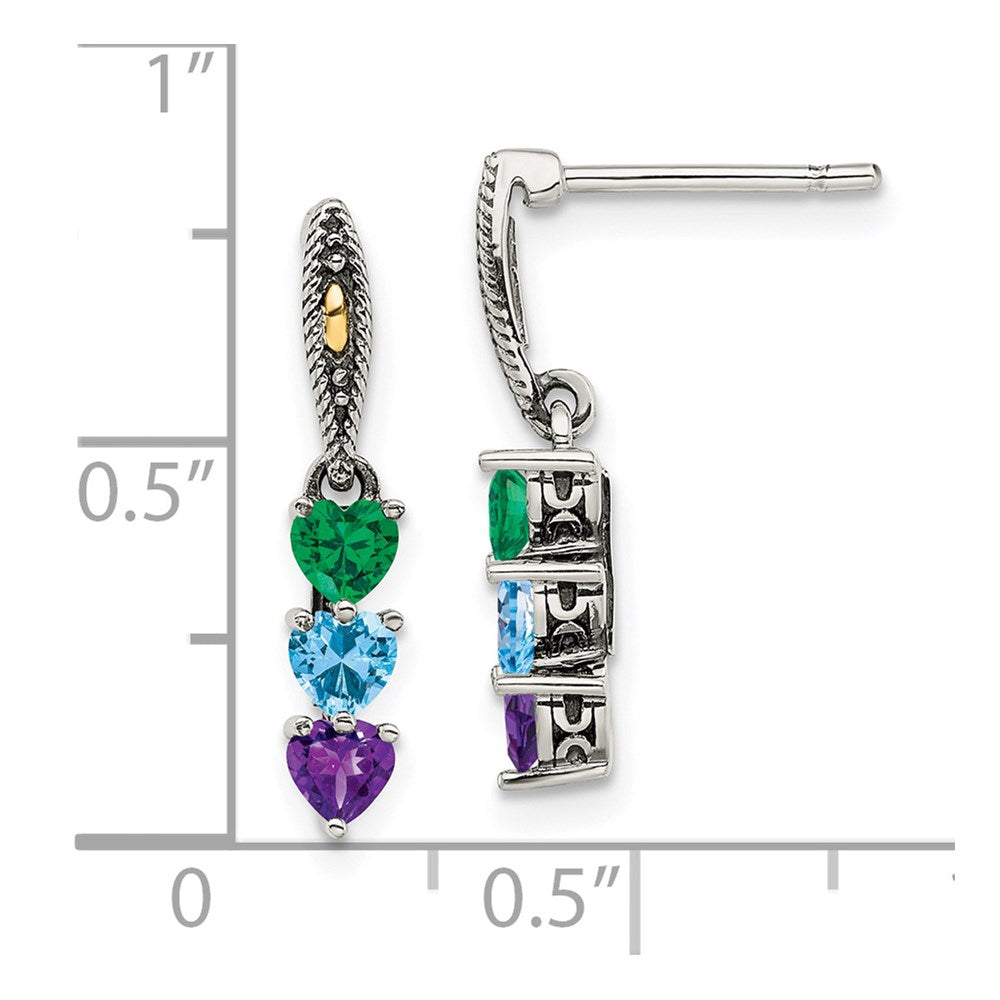 Sterling Silver Antiqued w/14k 3-stone Mother's Earring
