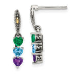Sterling Silver Antiqued w/14k 3-stone Mother's Earring