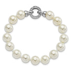 Majestik Sterling Silver Rhodium-plated 10-11mm White Imitation Shell Pearl Hand-knotted Fancy Bracelet
