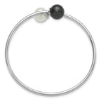 Sterling Silver Rh-plat 10-11mm Wht Blk Imitat Shell Pearl Bangle Bracelet