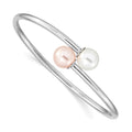 Majestik Sterling Silver Rhodium-plated 10-11mm White Pink Imitation Shell Pearl Bangle