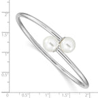 Majestik Sterling Silver Rhodium-plated 10-11mm White Imitation Shell Pearl Bangle Bracelet