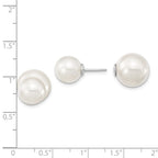 Majestik Sterling Silver Rhodium-plated 10-11mm and 11-12mm White with White Imitation Shell Pearl Front Back Post Earrings