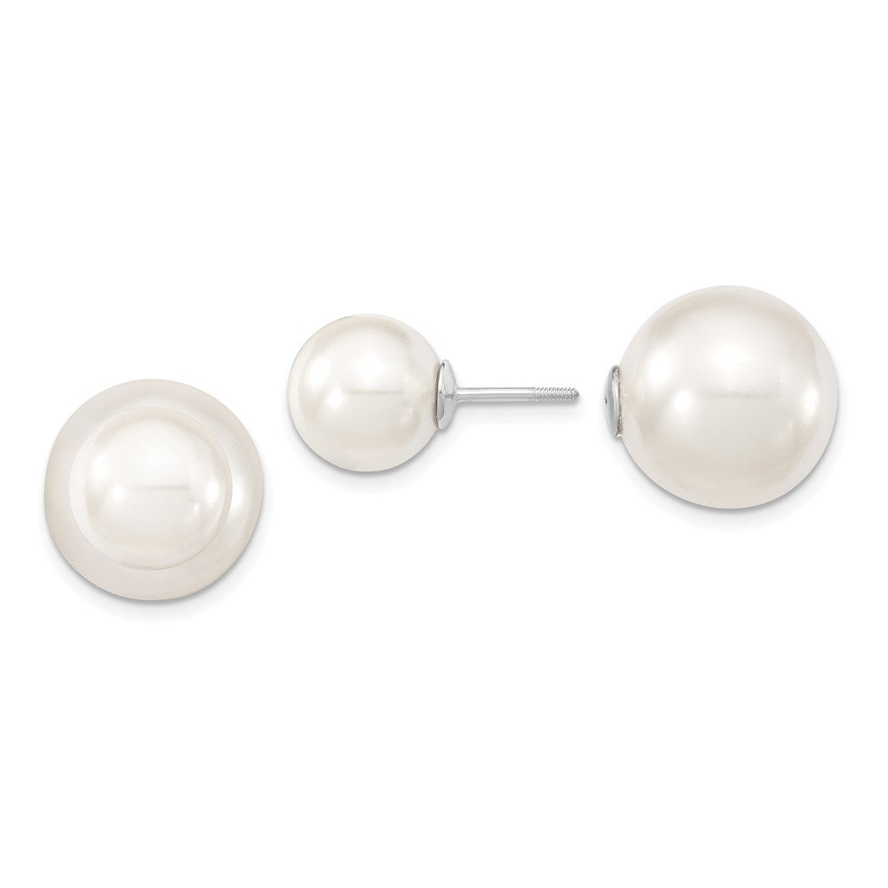 Majestik Sterling Silver Rhodium-plated 10-11mm and 14-15mm White with White Imitation Shell Pearl Front Back Post Earrings
