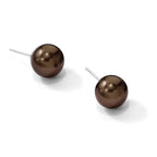 Majestik Sterling Silver Rhodium-plated 10-11mm Brown Imitation Shell Pearl Stud Earrings