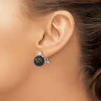 Majestik Sterling Silver Rhodium-plated 12-13mm Black Imitation Shell Pearl and CZ Omega Back Earrings