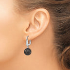 Majestik Sterling Silver Rhodium-plated 10-11mm Black Imitation Shell Pearl CZ  Hinged Post Dangle Earrings