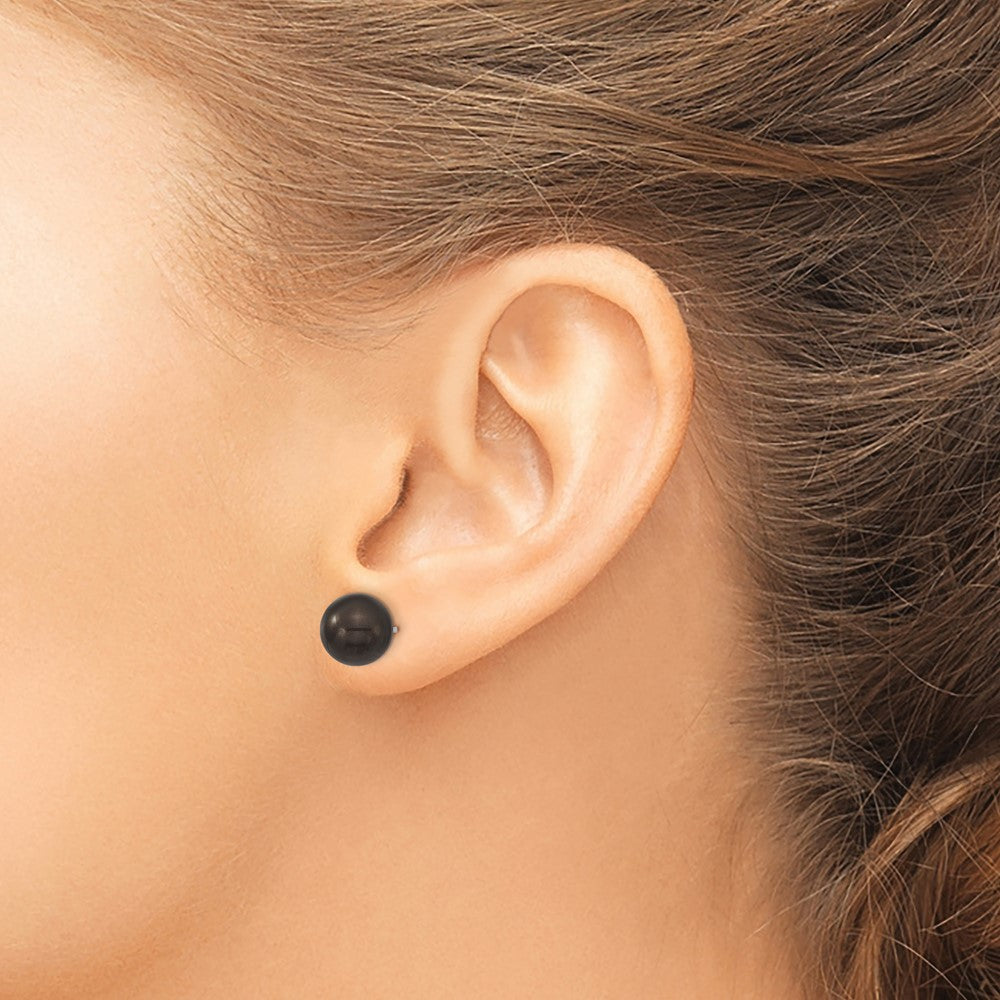 Majestik Sterling Silver Rhodium-plated 8-9mm Black Imitation Shell Pearl Stud Earrings