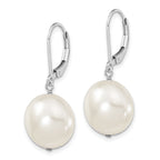 Majestik Sterling Silver Rhodium-plated 14-15mm Coin White Imitation Shell Pearl Leverback Dangle Earrings
