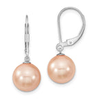 Majestik Sterling Silver Rhodium-plated 10-11mm Pink Imitation Shell Pearl Leverback Dangle Earring