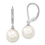Majestik Sterling Silver Rhodium-plated 10-11mm White Imitation Shell Pearl Leverback Dangle Earring