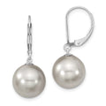 Majestik Sterling Silver Rhodium-plated 12-13mm Grey Imitation Shell Pearl Leverback Dangle Earring