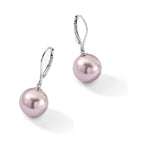 Majestik Sterling Silver Rhodium-plated 12-13mm Purple Imitation Shell Pearl Leverback Dangle Earrings