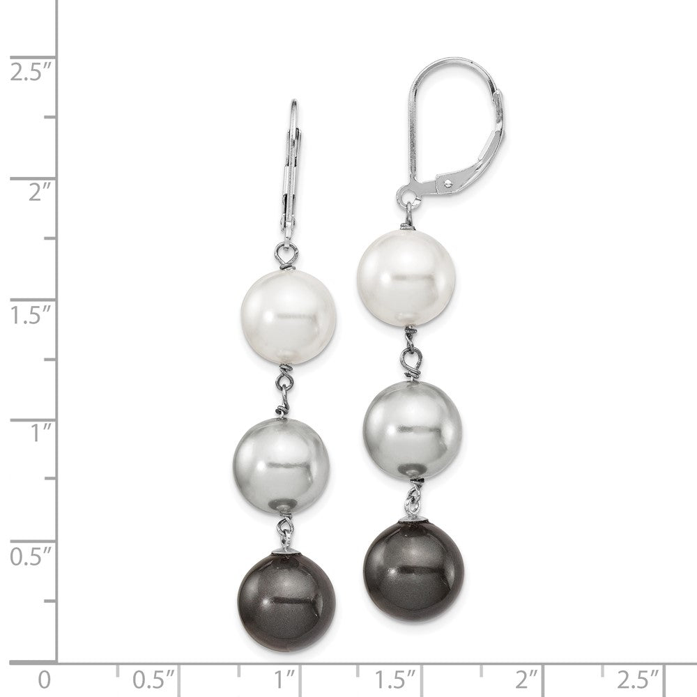 Majestik Sterling Silver Rhodium-plated 10-11mm White Grey and Black Imitation Shell Pearl Dangle Earrings