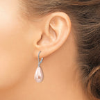 Majestik Sterling Silver Rhodium-plated 10x18mm Teardrop Pink Imitation Shell Pearl Leverback Dangle Earrings