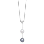 Majestik Sterling Silver Rhodium-plated 10-11mm White and Grey Imitation Shell Pearl and CZ Spring Ring Clasp 18 inch Necklace