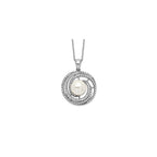 Sterling Silver Majestik Rh-plated 10-11mm Imitat Shell Pearl CZ Necklace