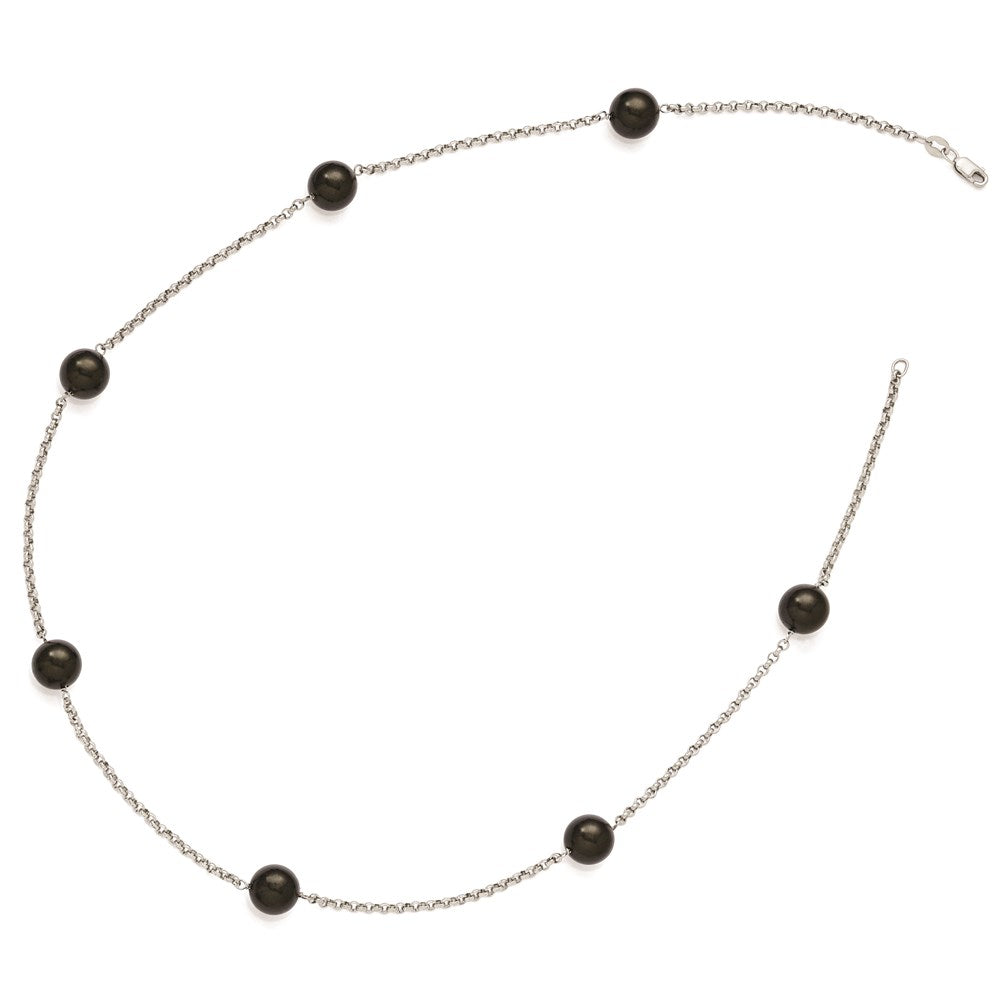 Sterling Silver Majestik 10-11mm Black Shell Bead 7 Station Necklace