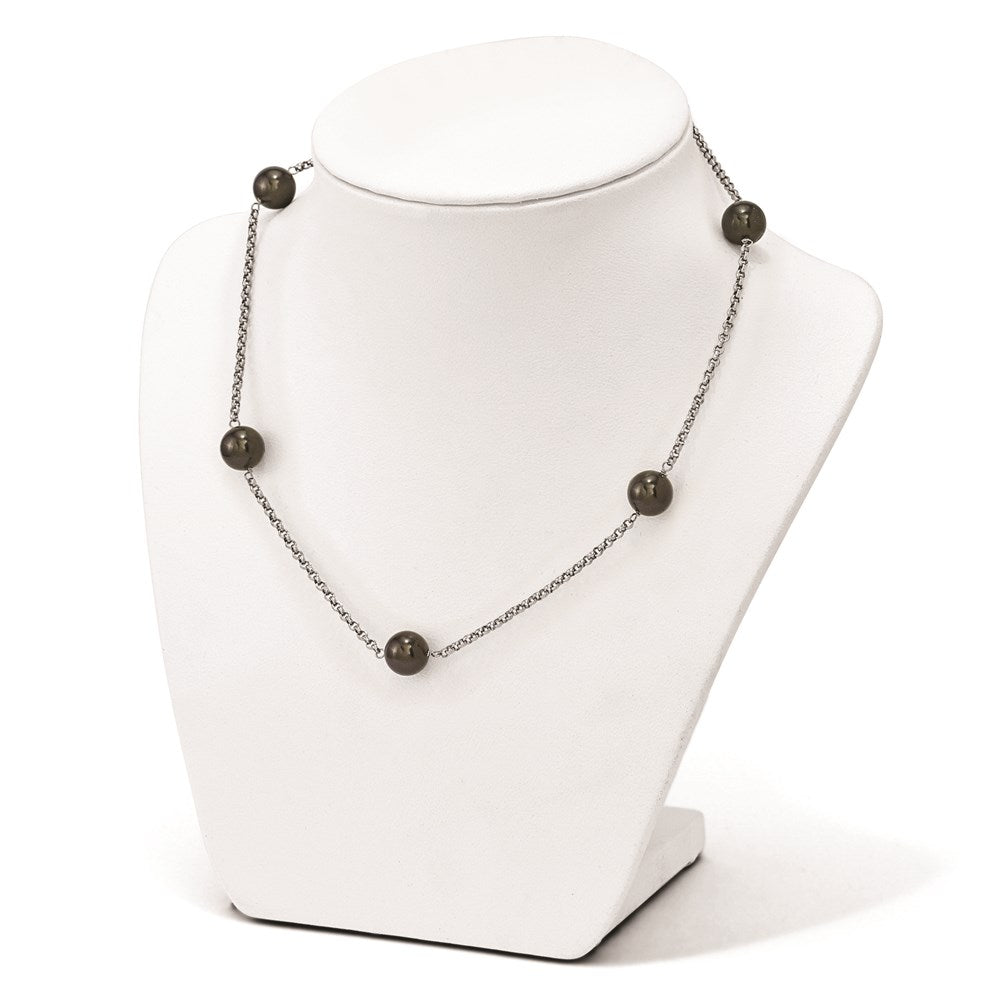 Sterling Silver Majestik 10-11mm Black Shell Bead 7 Station Necklace