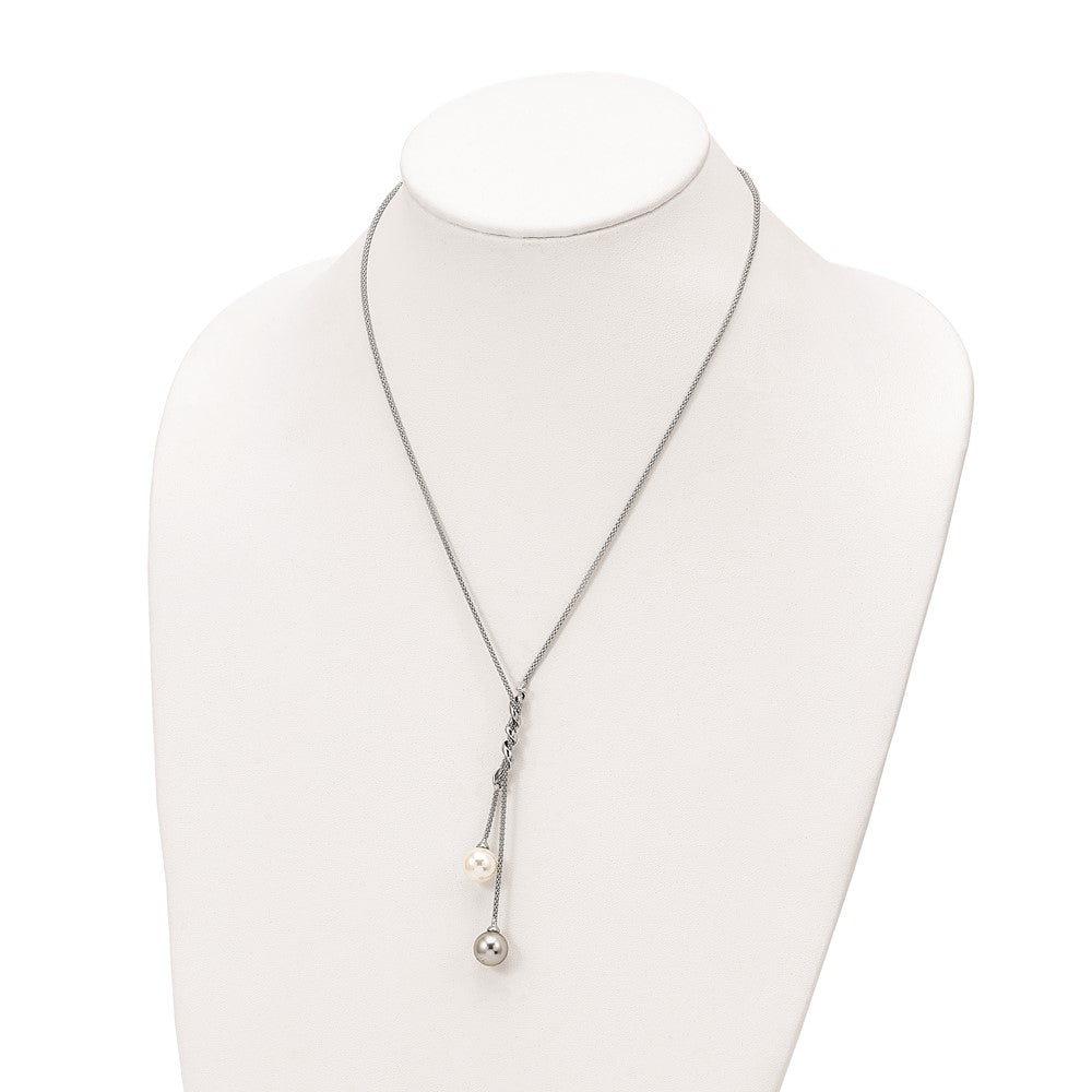 Majestik Sterling Silver Rhodium-plated 10-11mm White and Grey Imitation Shell Pearl Spring Ring Clasp 18.5 inch Necklace