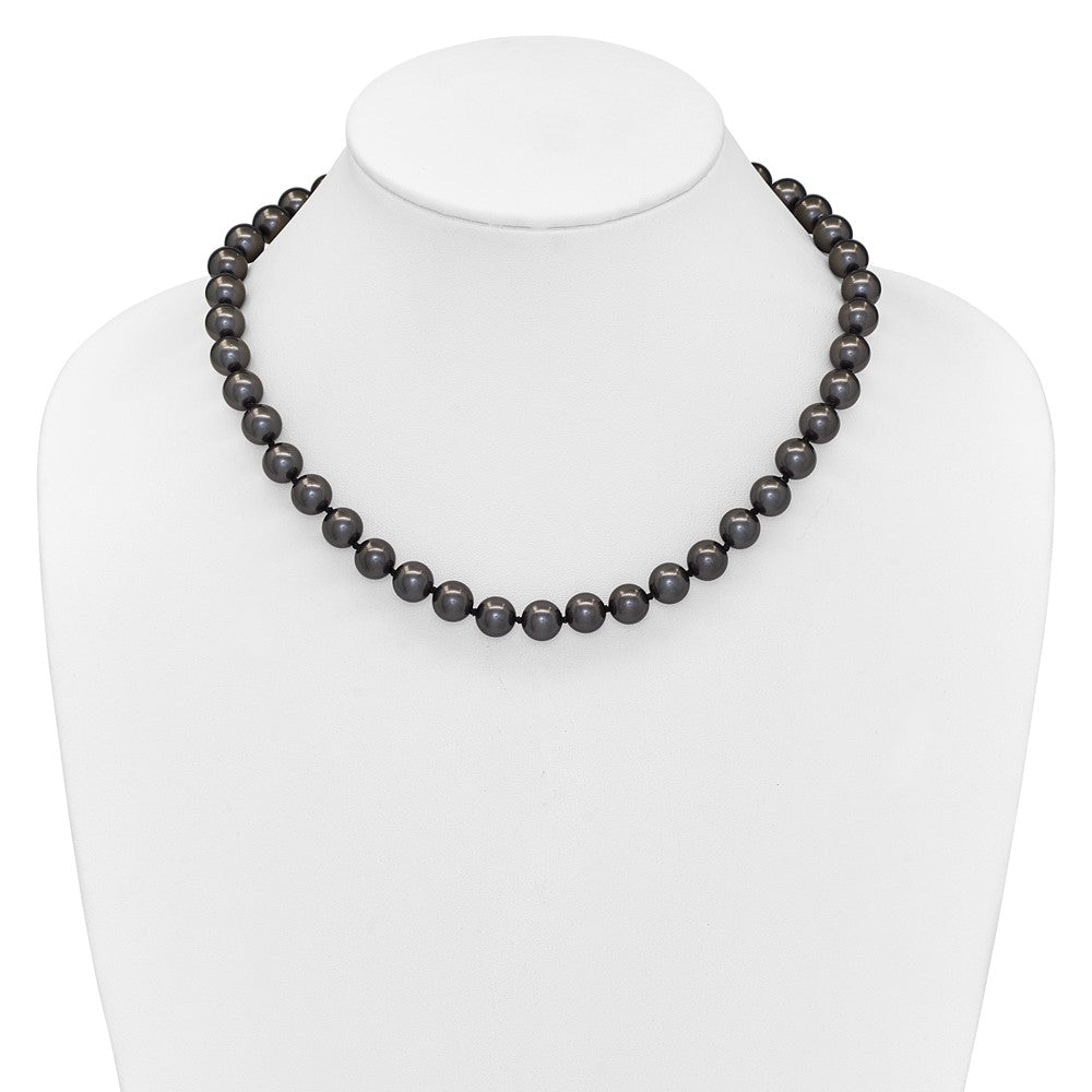 Majestik Sterling Silver Rhodium-plated 10-11mm Black Imitation Shell Pearl Hand-knotted Necklace