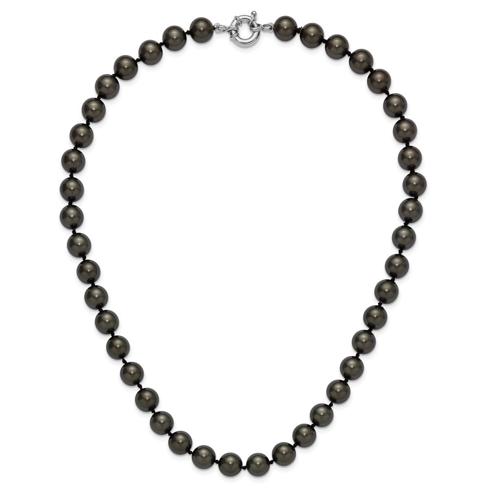 Majestik Sterling Silver Rhodium-plated 10-11mm Black Imitation Shell Pearl Hand-knotted Necklace