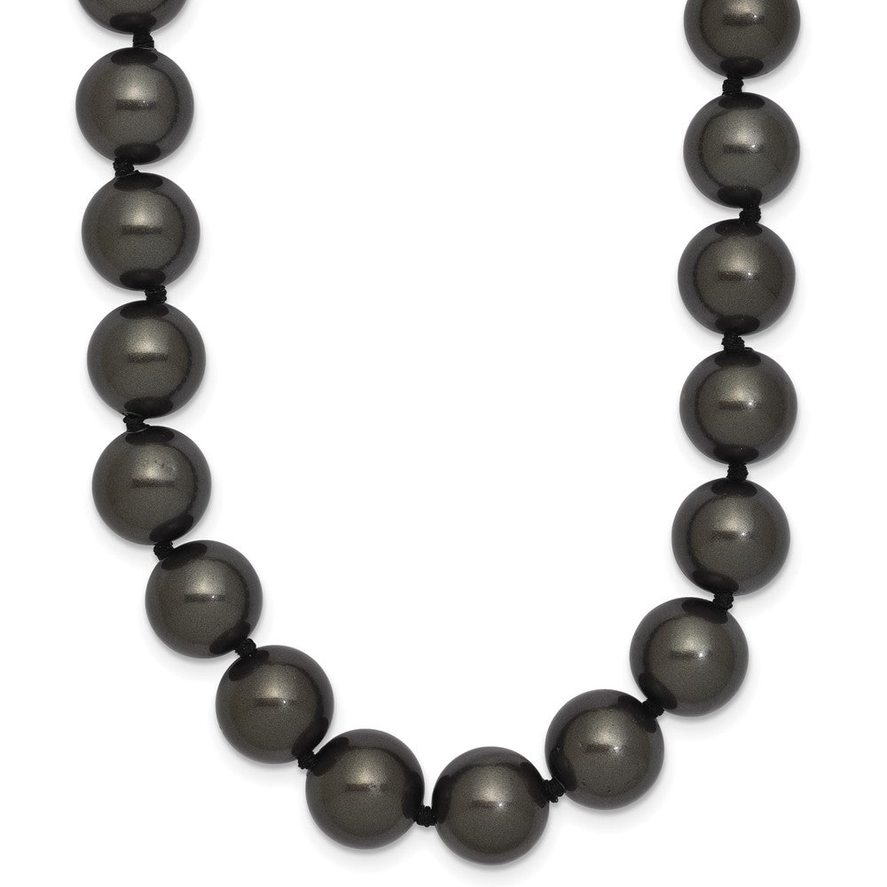 Majestik Sterling Silver Rhodium-plated 10-11mm Black Imitation Shell Pearl Hand-knotted Necklace